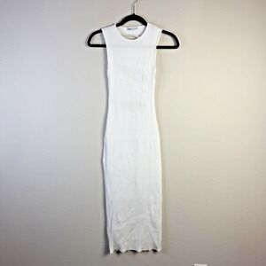 Zara Dress Womens Medium White Ribbed Knit Midi Bodycon Cutout Back Sleeveless